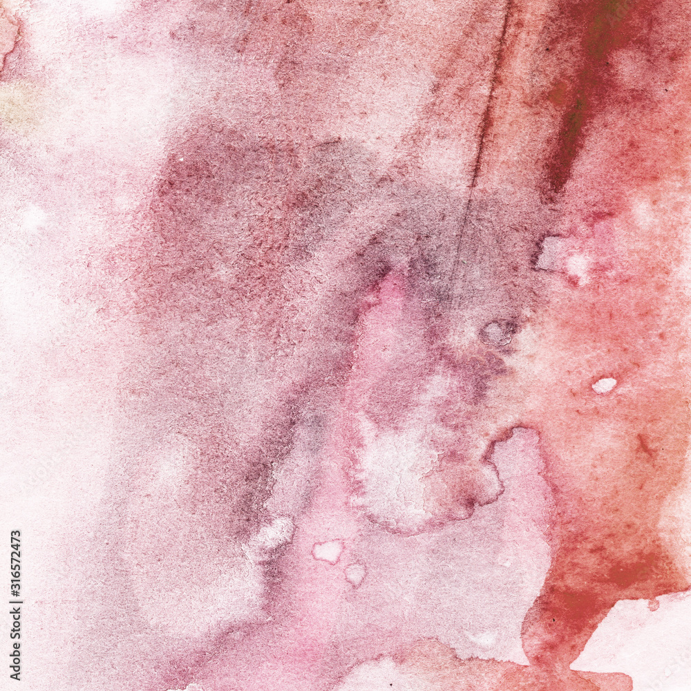 Fototapeta premium Watercolor illustration. Texture. Watercolor transparent stain. Blur, spray. Red and brown.