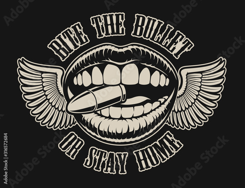 Bite the bullet vector illustration in chicano tattoo style