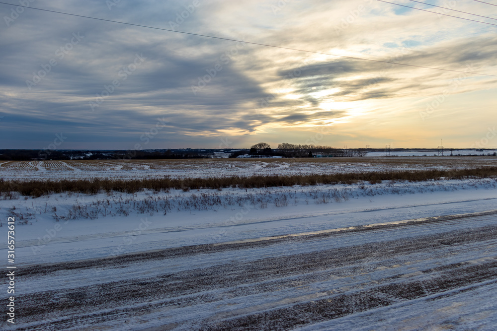 View of the frozen prairies in Saskatchewan Canada View of the frozen prairies in Saskatchewan Canada