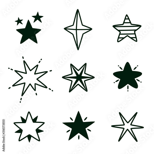 Hand drawn doodle star. Doodle black line star isolated set  black stars vector modern illustration