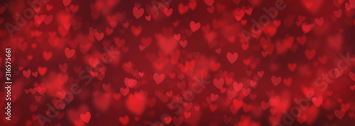 Red Hearts Abstract Background. Happy Valentine's Day Banner. Hearts bokeh. Love pattern. Red Christmas photo