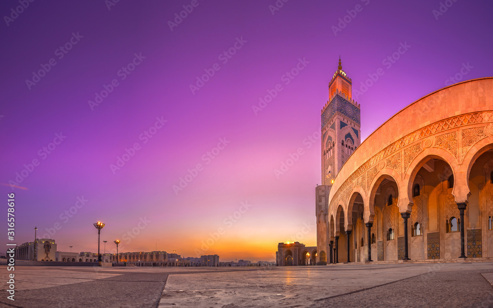 The Hassan II Mosque is a mosque in Casablanca, Morocco. It is the largest mosque in Morocco with the tallest minaret in the world.