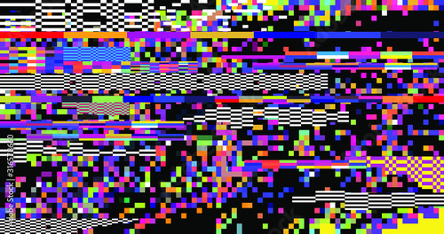 Webpunk style glitched background with VHS artifacts, random pixel noise. Vaporwave and retrowave aesthetics of 80's.