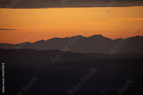 Sunset in the alps, Switzerland, Europe