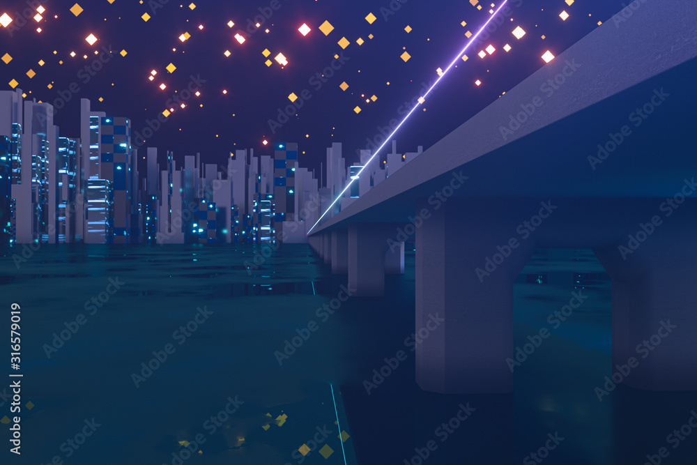 Urban road and starry sky,abstract conception,3d rendering.