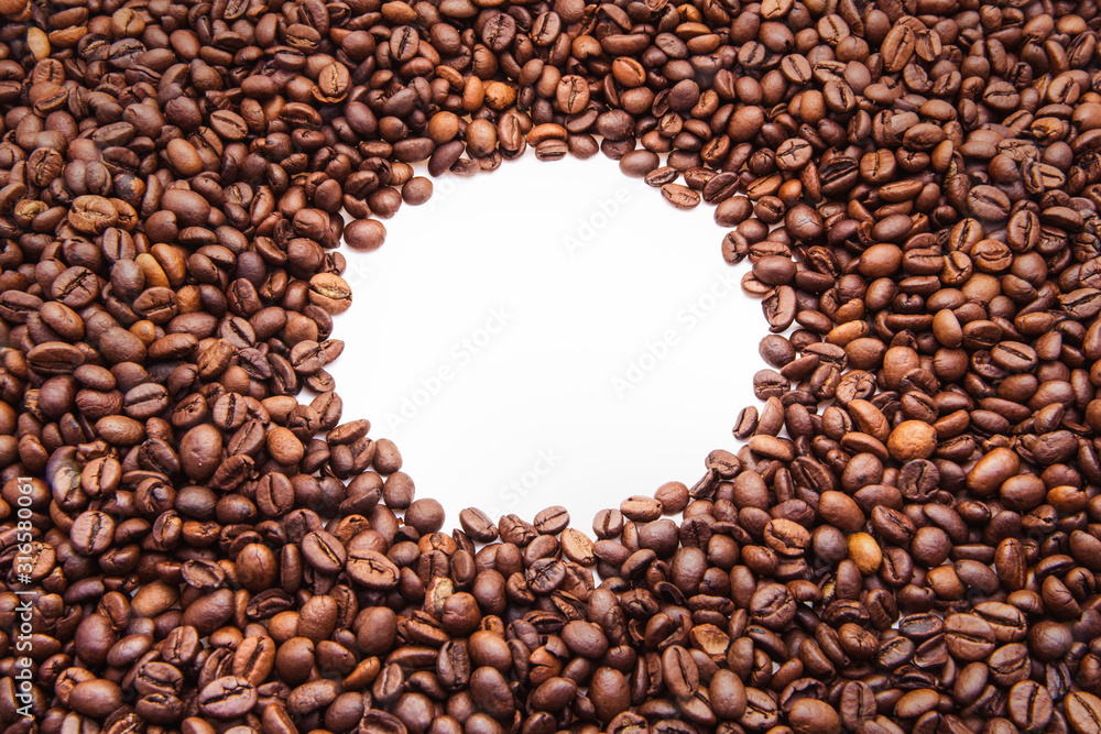 roasted coffee beans with empty white space roasted coffee beans with empty white space