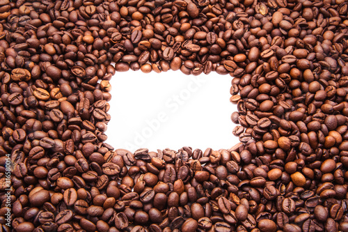 roasted coffee beans with empty white space