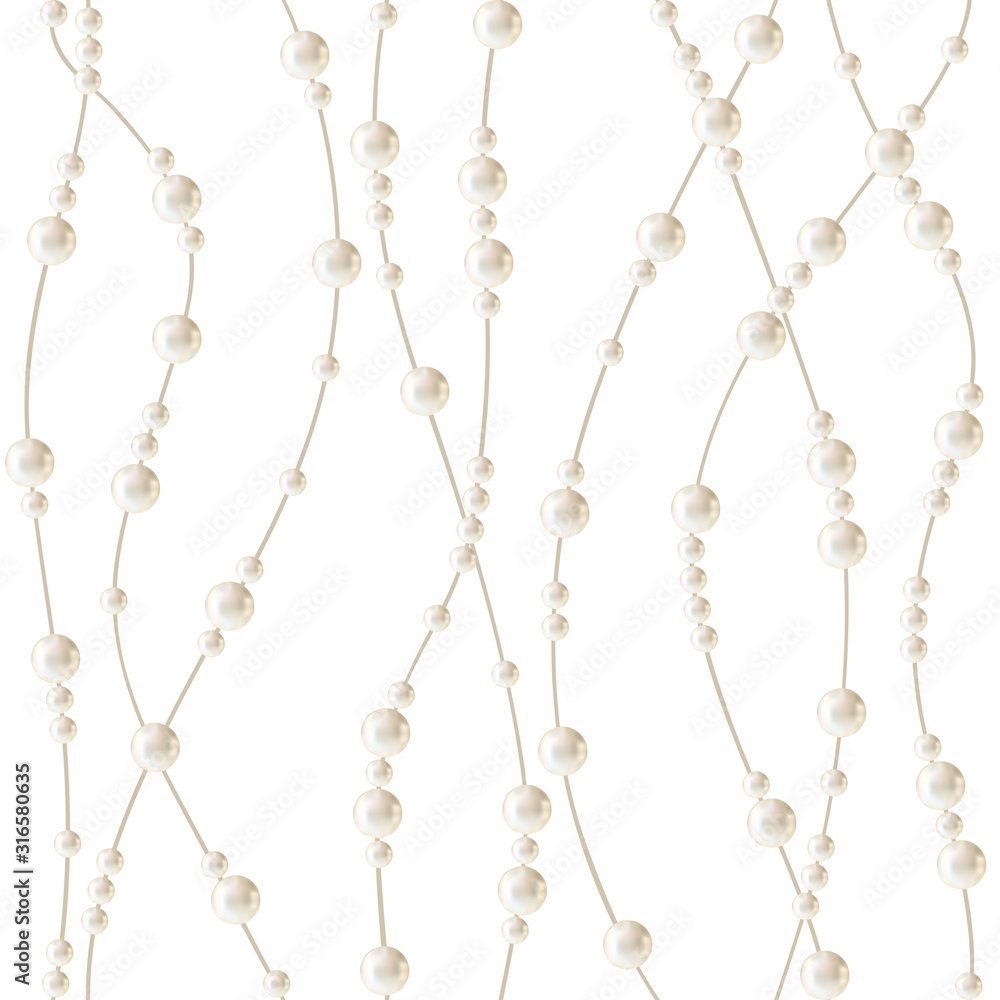 Pearls. White background. Abstract vector illustration. Seamless pattern.
