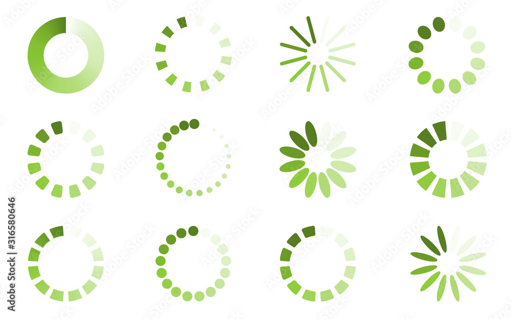 Loading symbols set. Round download shapes collection. Menu vector wait elements Loading symbols set. Round download shapes collection. Menu vector wait elements