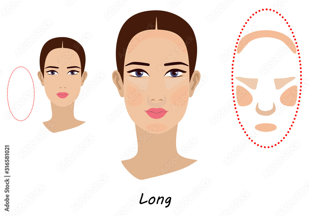 Contour and makeup highlights. Contour shape of the long face make-up.  Fashion Illustration. Flat design. Illustration Stock | Adobe Stock