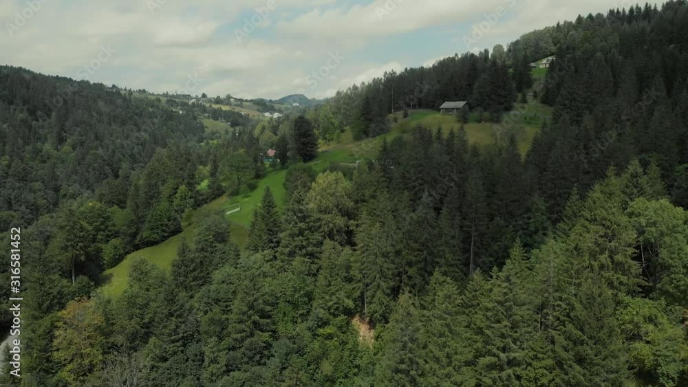 Picturesque summer alpine scenery. Panorama view of Carpathian mountains covered with deep forest. View from drone. Picturesque summer alpine scenery. Panorama view of Carpathian mountains covered with deep forest. View from drone.
