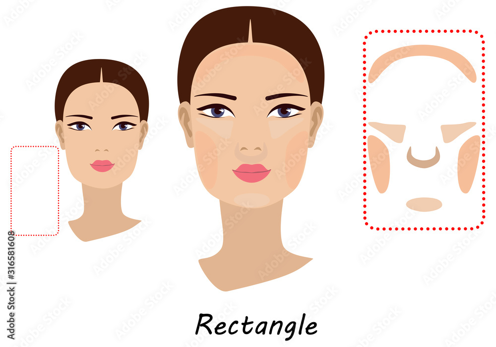 Contour and makeup highlights. Contour shape of the rectangle face make-up. Fashion Illustration. Flat design. Contour and makeup highlights. Contour shape of the rectangle face make-up. Fashion Illustration. Flat design.