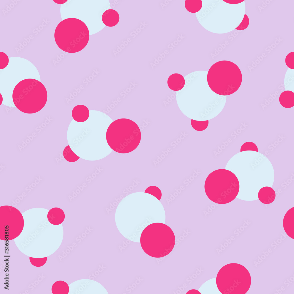 Fototapeta premium Vector illustration. Bright fun background. Circles, rings pink, blue, lilac. For printing on children's clothing, bags, book covers.