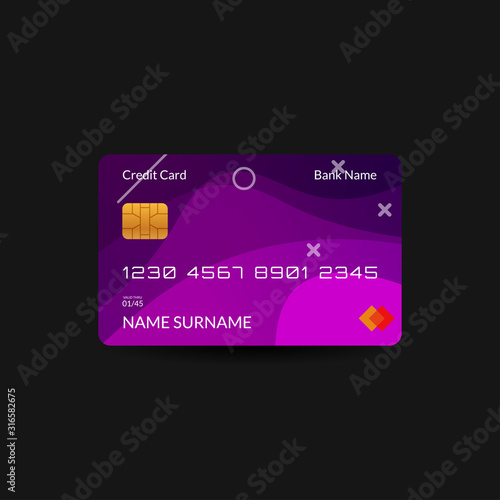 credit card template with gradient wave background, editable text