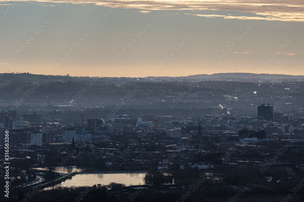 View of Belfast from the Trail behind Belfast Castle, Belfast, Northern Ireland, UK