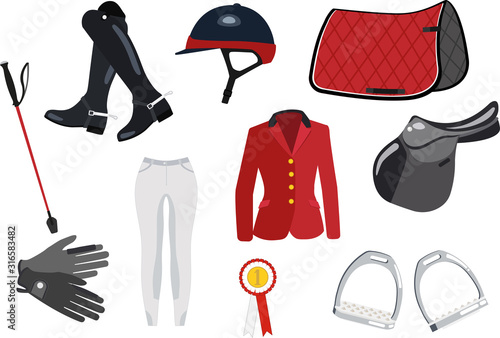 Equipment for the horse jumping - colored set on white background