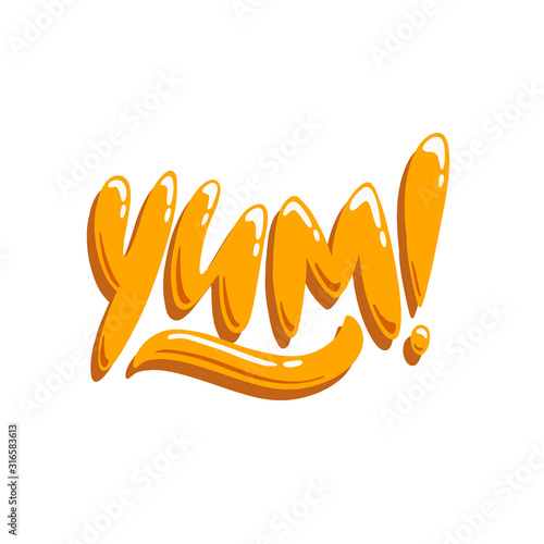 Yum-yum inscription for stickers, advertising posters, menus and food industry. Symbol of delicious food