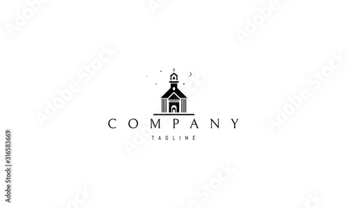 Vector logo on which an abstract image of an old chapel.