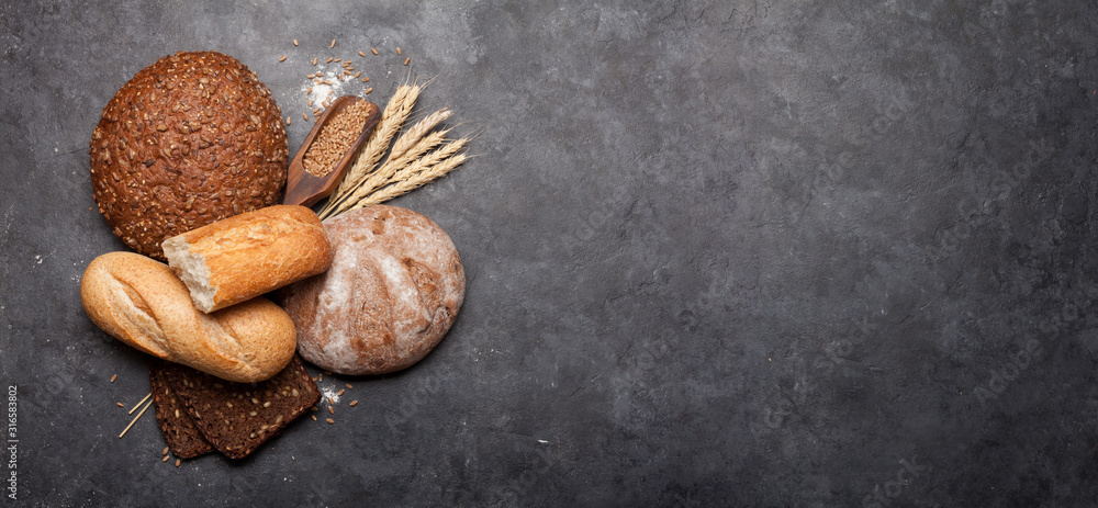 Various bread with wheat and flour Various bread with wheat and flour
