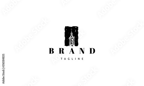 Vector logo on which an abstract image of an old bell tower.
