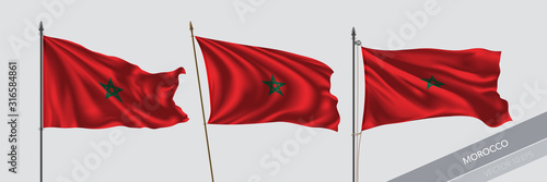 Set of Morocco waving flag on isolated background vector illustration