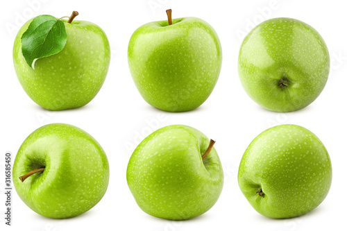Canvastavla Green juicy apple isolated on white background, clipping path, full depth of fie