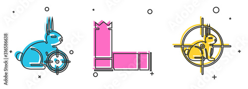 Set Hunt on rabbit with crosshairs, Cartridges and Hunt on rabbit with crosshairs icon. Vector
