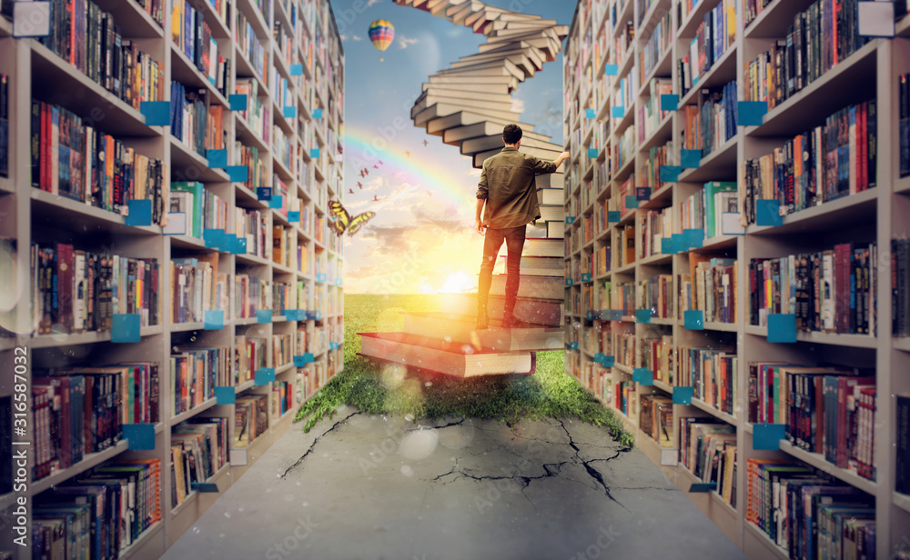 New hidden world behind the library. Books open the mind for imagination  Stock Photo | Adobe Stock