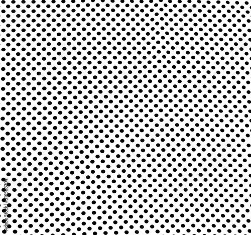 Black and white polka-dot pattern of black dots on white background.
