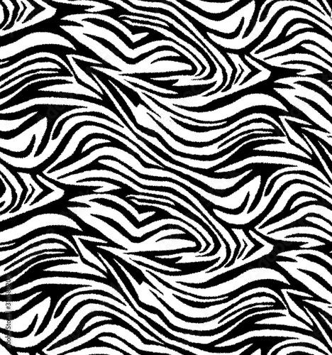 Black and white background design of a tiger or zebra stripe pattern.
