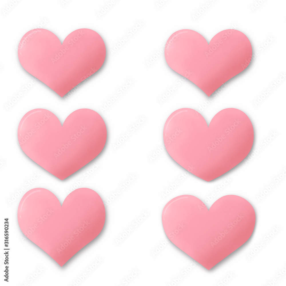 Illustration set of pink hearts. Various heart icons for Happy Mother's or Valentine's Day greeting card design.
