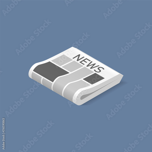 Morning newspaper with coffee cup isometric illustration. Vector blank newspaper
