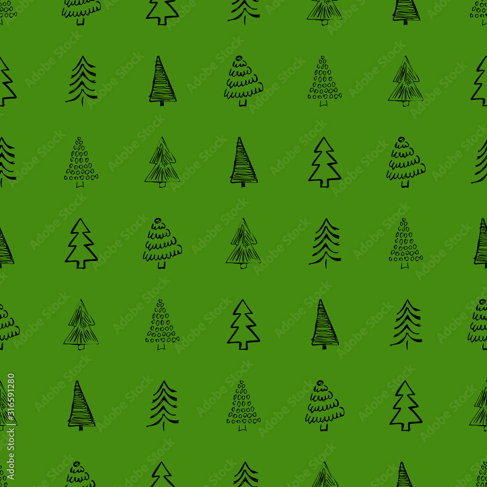 Obraz premium Seamless pattern with hand drawn Christmas trees