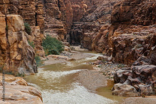 The entrance of Wadi Al Mujib reserve and canyon in Jordan in winter photo
