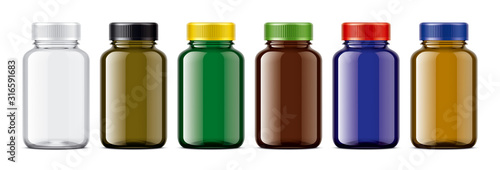 Set of Colored medical bottles. 