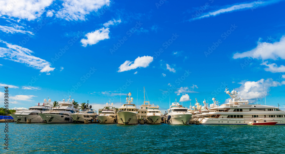 Yachts on the island of Saint Martin in the Caribbean