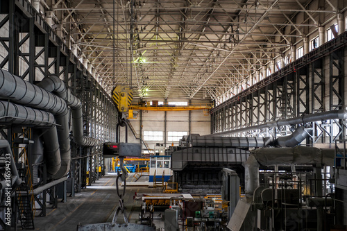 Aluminum plant. aluminum smelting bucket. Safe environmental high-tech processes. Modern smelter. Melting furnace
