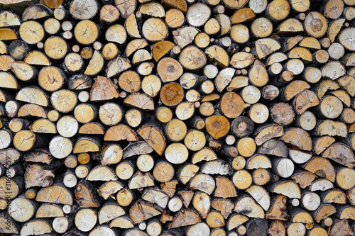 Pile of chopped fire wood  prepared for winter