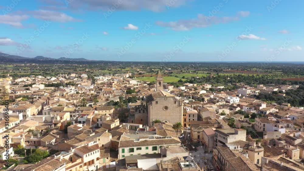 Old town of Santanyi in Mallorca, Spain, view from drone Old town of Santanyi in Mallorca, Spain, view from drone