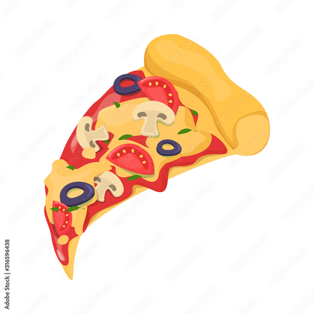 Tasty pizza slive vector isolated. Italian food with cheese