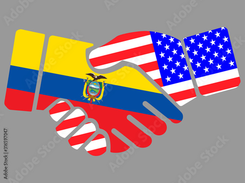 Ecuador and USA flags Handshake vector