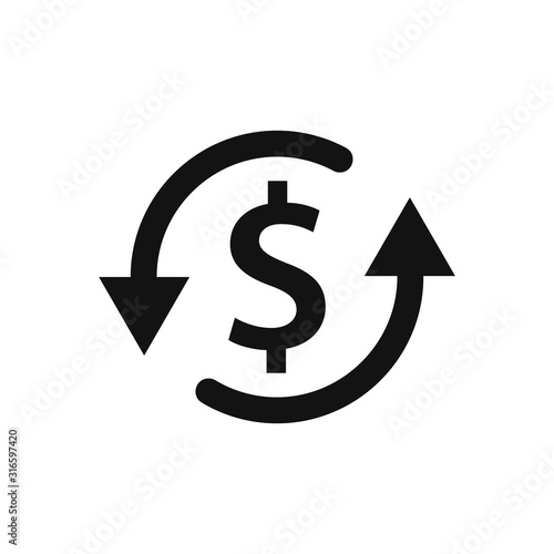 Dollar reload icon isolated on white background. Vector illustration.