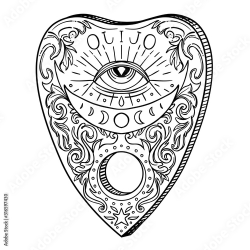 Heart-shaped planchette for spirit talking board. Vector isolated illustratio...