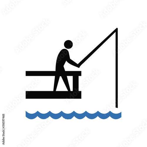 Silhouetted fisherman with a fishing rod vector illustration
