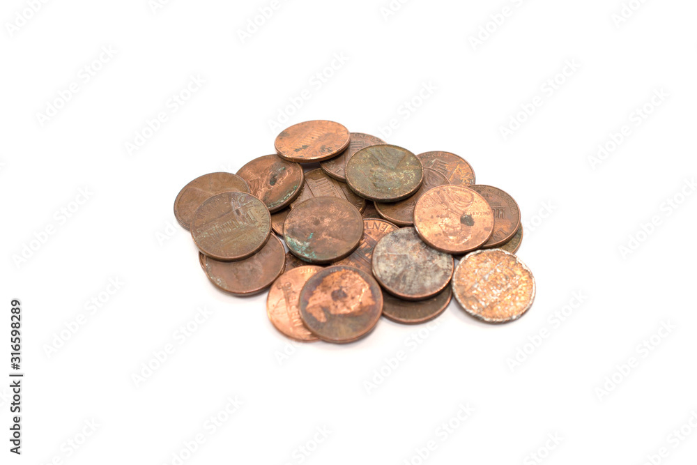 Old American one cent isolated on white background. Old American one cent isolated on white background.
