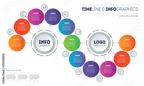 Presentation or infographics with 11 steps. Template of Info graphic for technological or education process with eleven options. Gradual development of business. Looks like a DNA molecule.