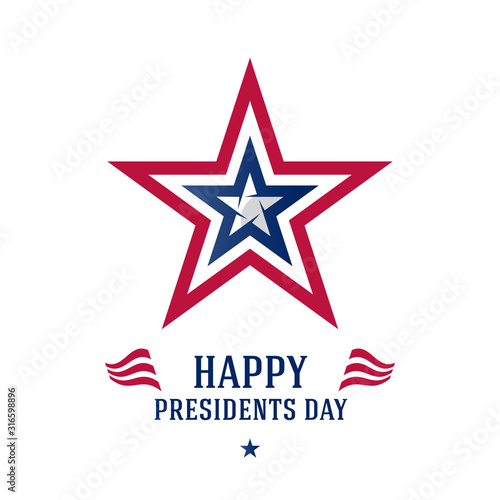Happy Presidents Day. Poster with stars and stripes. Greeting card with USA flag colors and symbols.