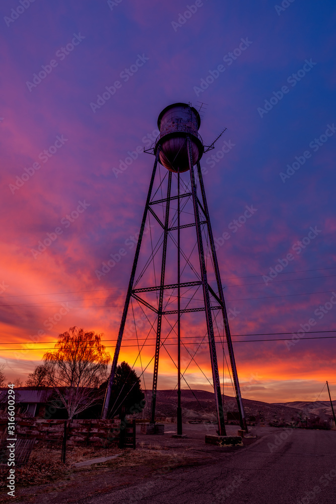 Colorful sunrise around a water tank in rural Idaho Colorful sunrise around a water tank in rural Idaho