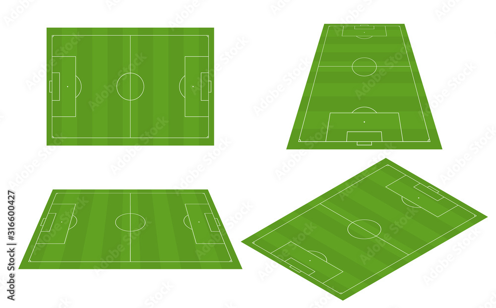 soccer field in different perspectives. Soccer, european football field