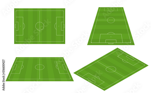 soccer field in different perspectives. Soccer, european football field in different point of perspective view. 2020 european football championship. Soccer field for UEFA 2020.